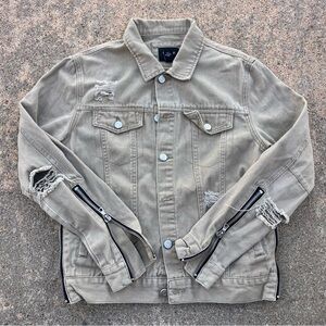 Forever 21 Distressed Tan Denim Jacket w zippers